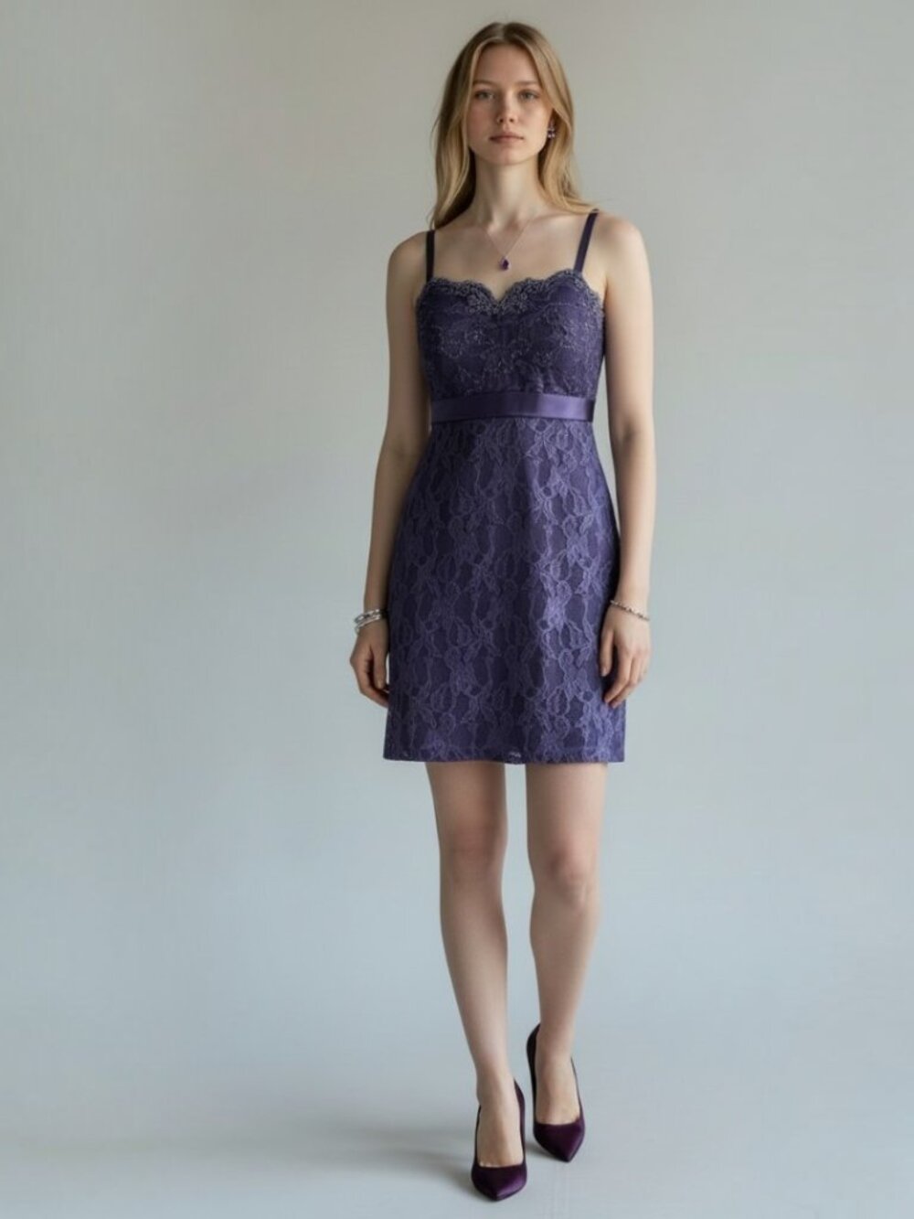 IMPERO COUTURE by Luigi Auletta Italy Lace Dress Purple Embroidered Size 4/6 EUC